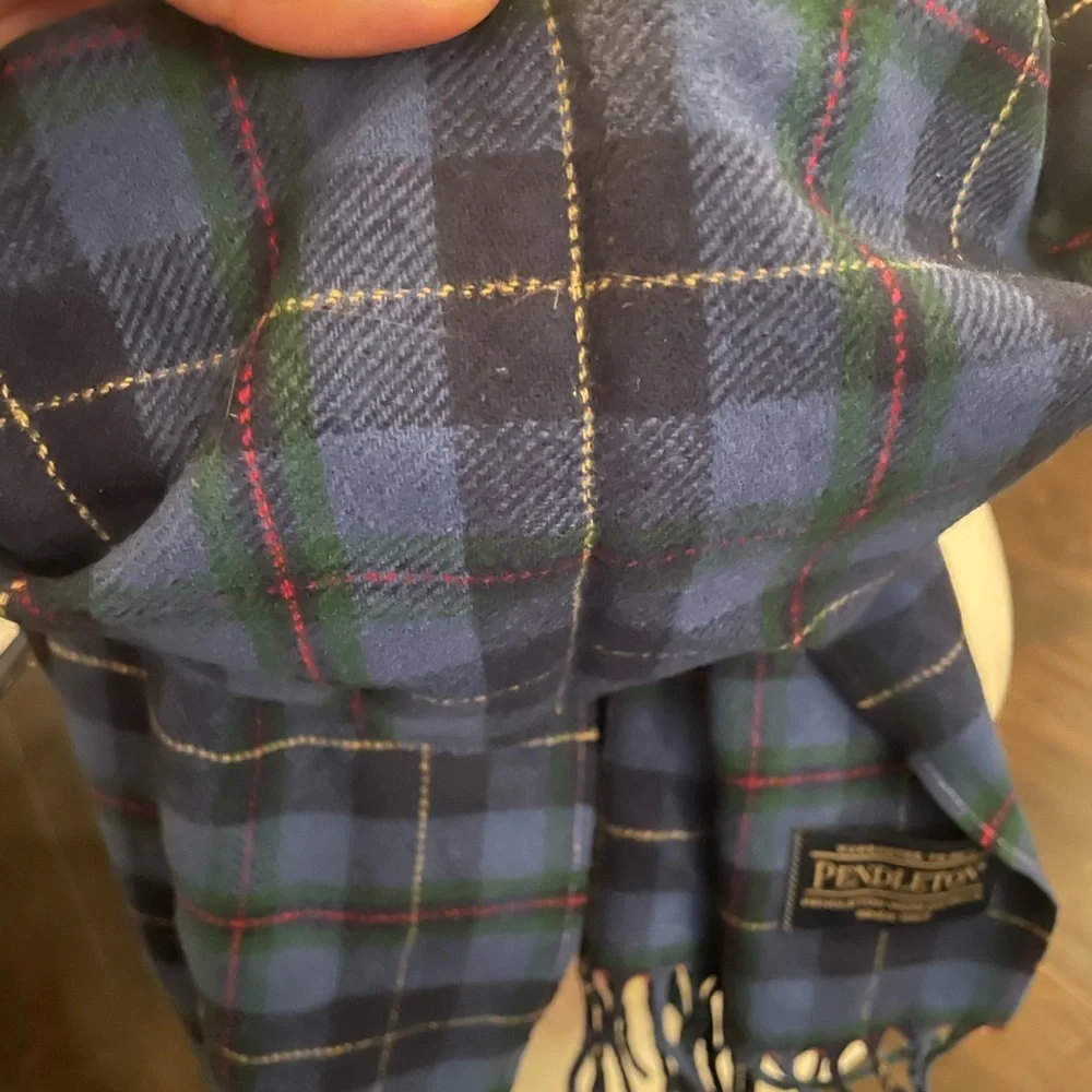Pendleton Tartan Wool Scarf - Navy, yellow, red and Forest Green